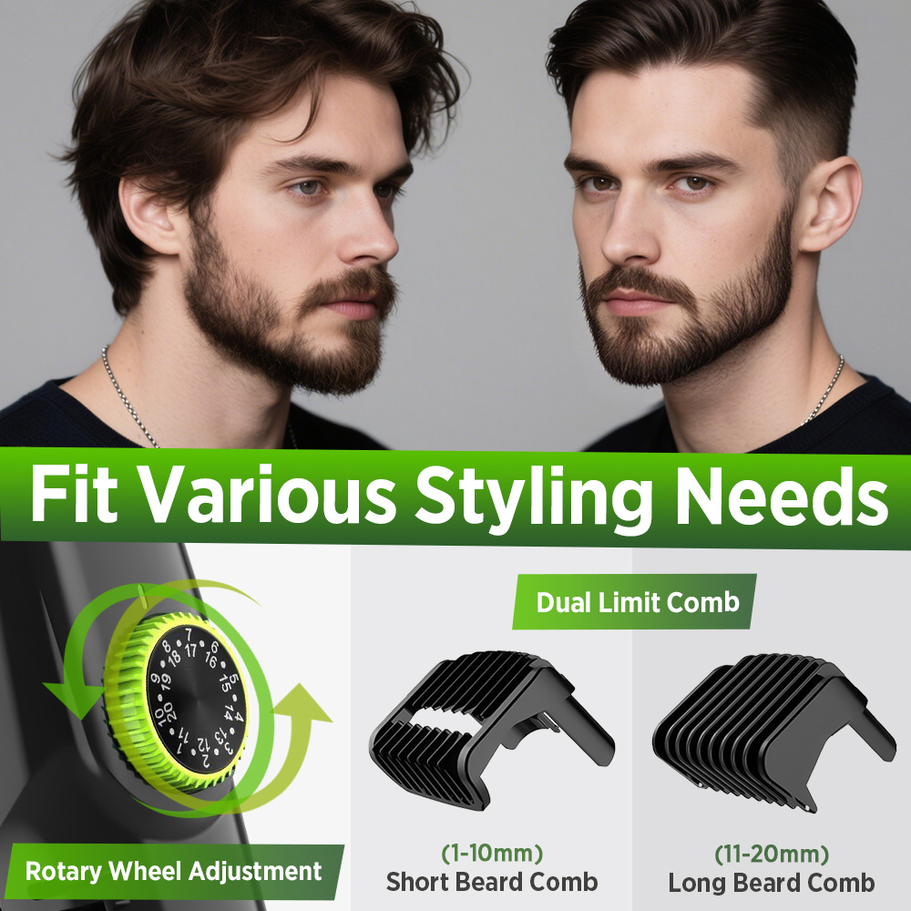 Green Beard & Hair Trimmer with Strong Vacuum Suction and Digital Display - Waterproof Rechargable Electric Clipper - Image 4