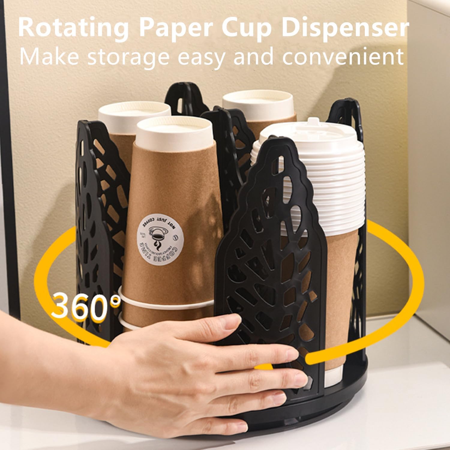 Black 360°Rotating Multi-Scenario Countertop Storage Rack - Large Capacity 4 Compartment Holder for Coffee & Tea Cups - Image 1