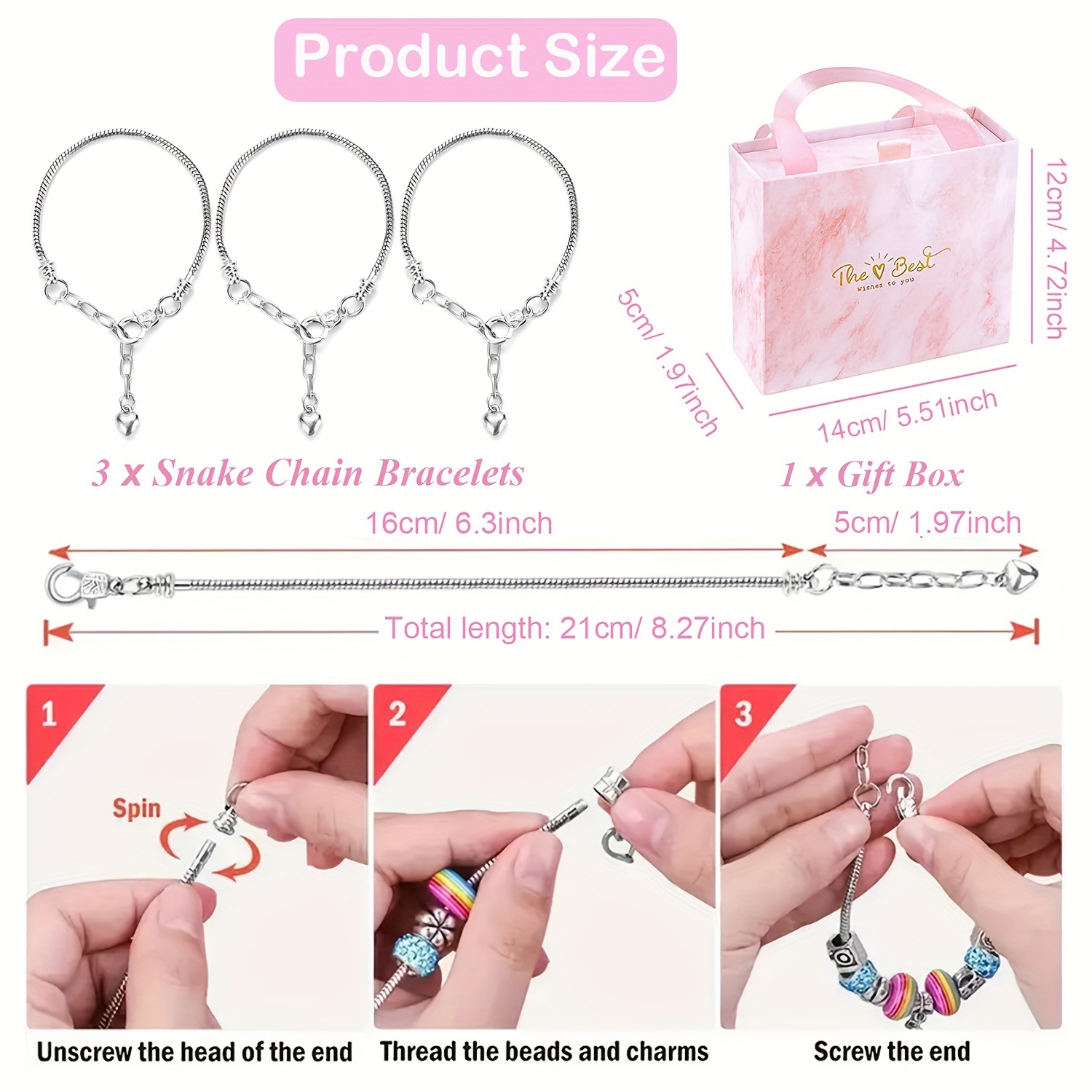 67PCS Pink DIY Charm Necklace & Bracelet Making Kit - Creative Jewelry Craft Set with Colorful Drip Oil Pendants & Metal Beads - Image 3
