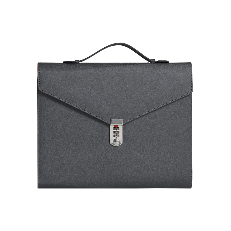 Black Anti-Theft Document Organizer with Secure Password Lock - Waterproof PU Leather Confidential File Bag - Image 1
