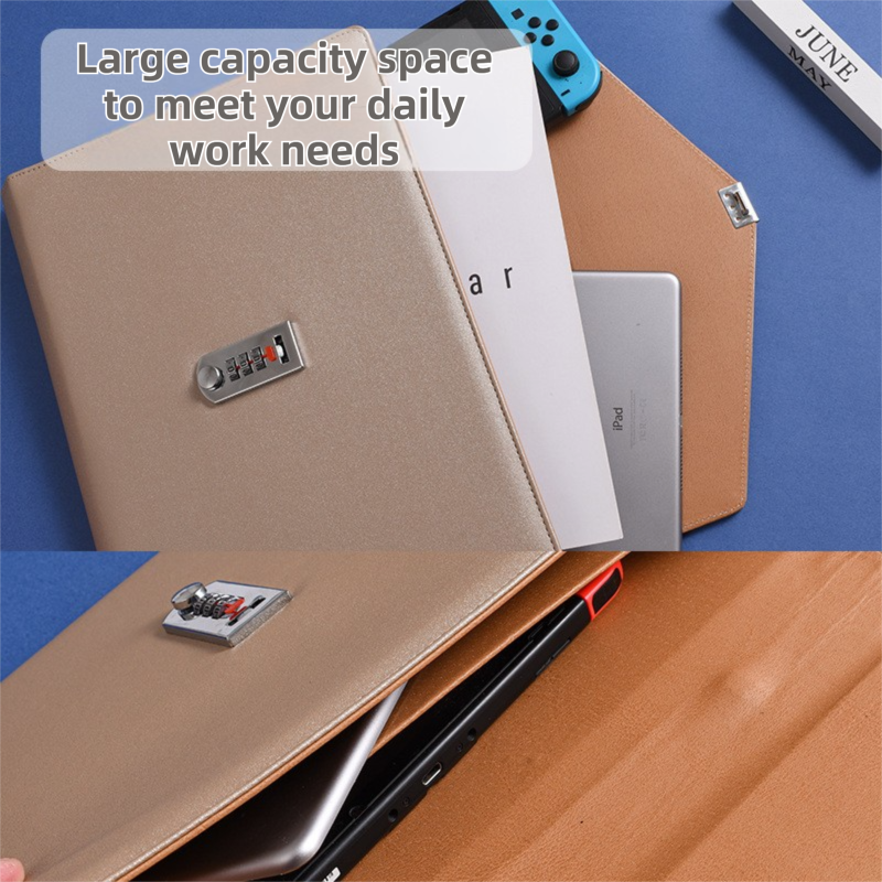 Black Anti-Theft Document Organizer with Secure Password Lock - Waterproof PU Leather Confidential File Bag - Image 3