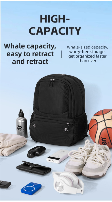 24L High-Capacity Light Blue Basketball Backpack with Shoe Compartment & Dedicated Ball Zone - Waterproof & Durable Oxford Training Bag - Image 2