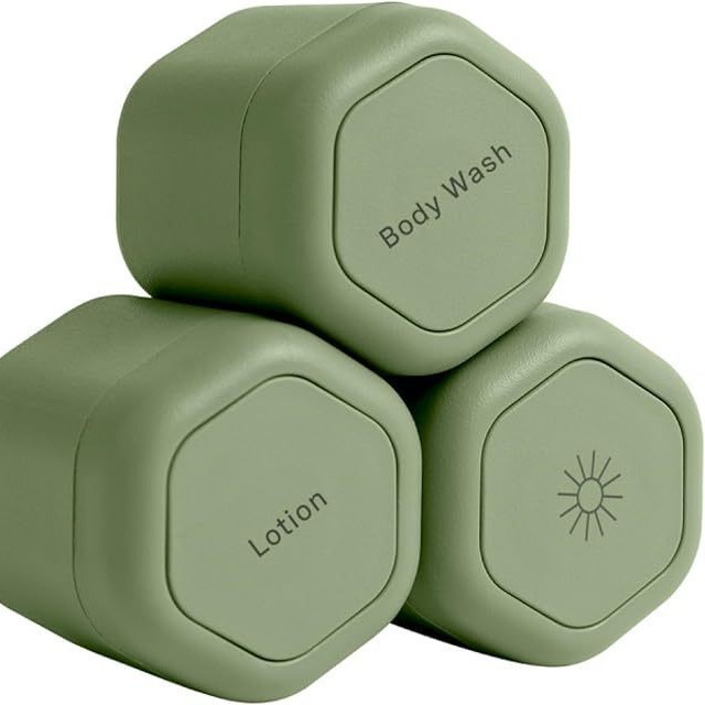 3-Piece Green Magnetic Travel Capsules - Leak-Proof & TSA-Friendly Cosmetic and Skin Care Containers - Image 1