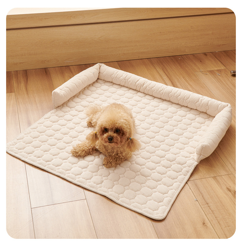 Beige Pet Sofa Protector & Calming Bolster Bed with Diamond Lattice - 75x75CM Thickened Non Slip Furniture Cover for Cats & Dogs - Image 1