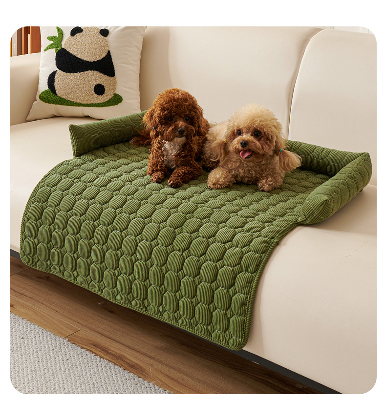 Green Pet Sofa Protector & Calming Bolster Bed with Diamond Lattice - 75x75CM Thickened Non Slip Furniture Cover for Cats & Dogs - Image 1