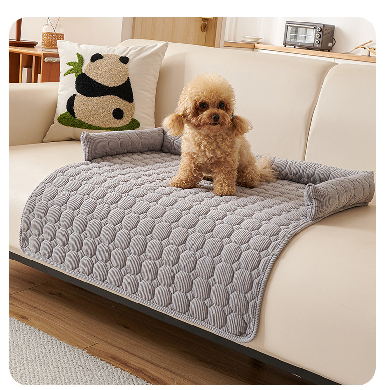 Light Grey Pet Sofa Protector & Calming Bolster Bed with Diamond Lattice - 75x75CM Thickened Non Slip Furniture Cover for Cats & Dogs - Image 1