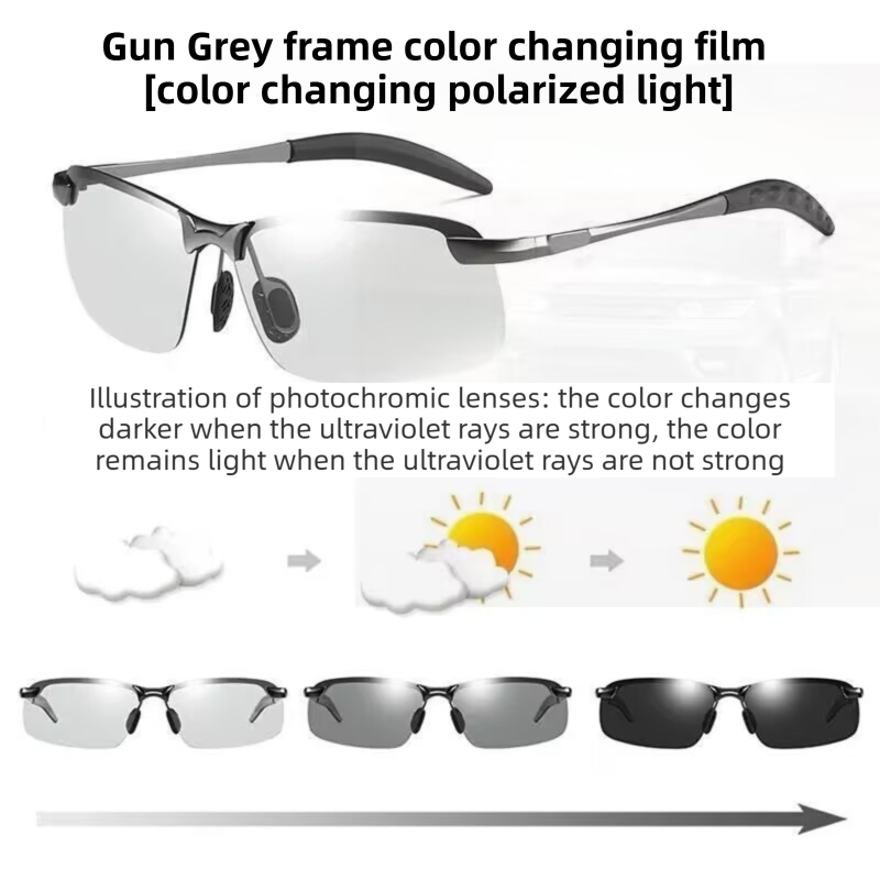 Gun Grey Photochromic HD Sunglass with Anti-Glare/Fatigue Polarization & Impact Resistant Alloy Frame for Day & Night Dual Use - Image 1