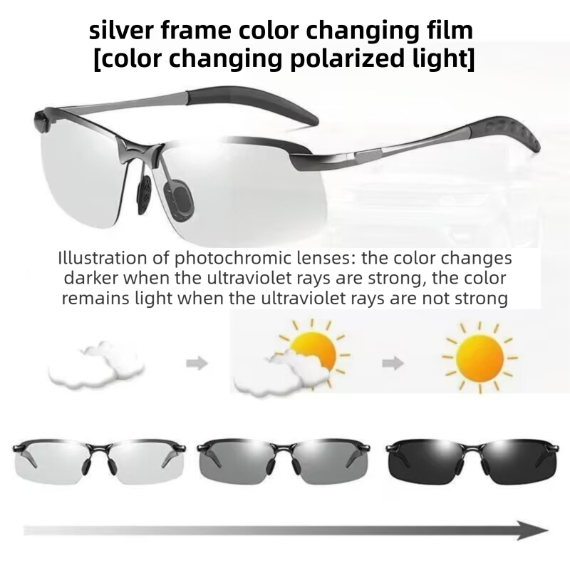 Sliver Photochromic HD Sunglass with Anti-Glare/Fatigue Polarization & Impact Resistant Alloy Frame for Day & Night Dual Use - Image 1
