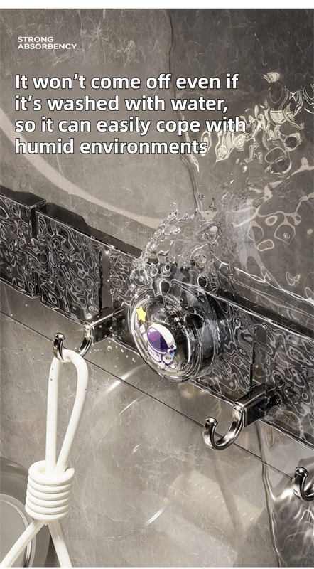 180°Foldable Hidden Hook Rail with Reusable Suction Cup - Waterproof Water Ripple Rack for Bathroom & Kitchen (White-Transparency) - Image 3
