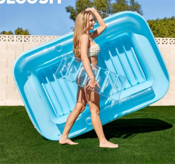 180x118CM Blue Transparent Inflatable Suntan Tub & Floating Pool Lounger with Dual Integrated Cup Holders and Pillow - Portable Sunbathing Pool for Lawn & Water - Image 1