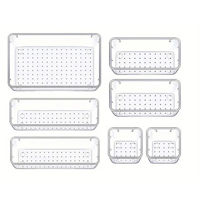 7PCS Transparent Stackable Organizer Set - 4-Size Versatile Desktop & Drawer Divider - Image 1