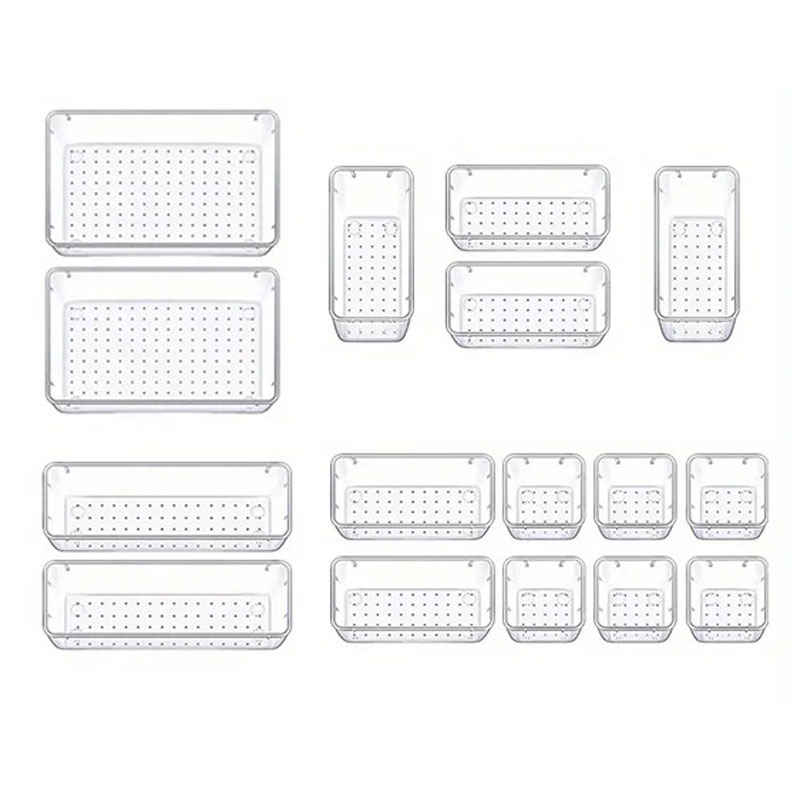 16PCS Transparent Stackable Organizer Set - 4-Size Versatile Desktop & Drawer Divider - Image 1