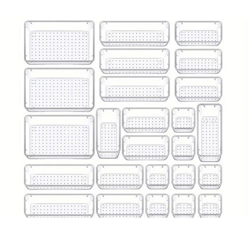 25PCS Transparent Stackable Organizer Set - 4-Size Versatile Desktop & Drawer Divider - Image 1