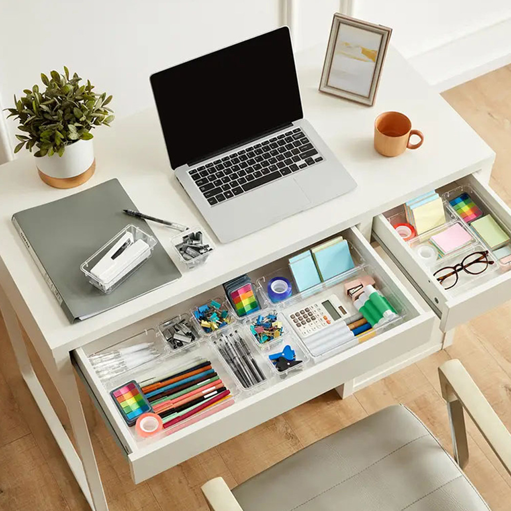 16PCS Black Transparent Stackable Organizer Set - 4-Size Versatile Desktop & Drawer Divider - Image 3