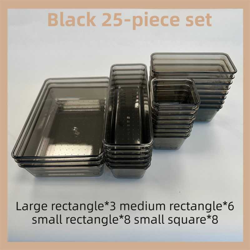 25PCS Black Transparent Stackable Organizer Set - 4-Size Versatile Desktop & Drawer Divider - Image 1