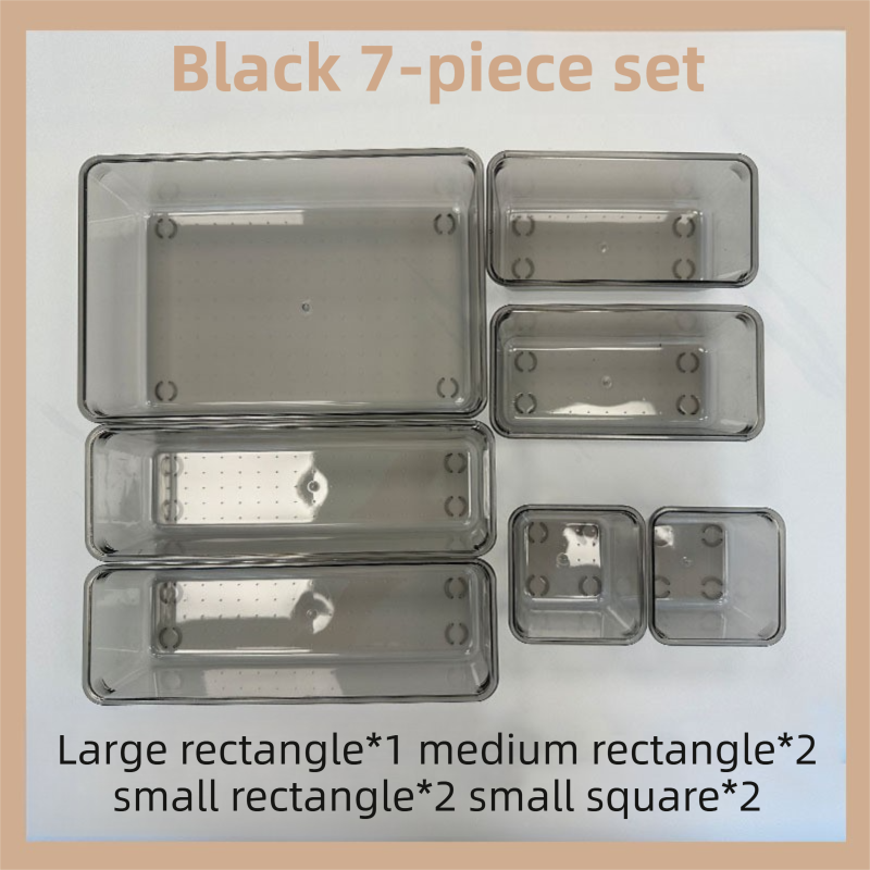 7PCS Black Transparent Stackable Organizer Set - 4-Size Versatile Desktop & Drawer Divider - Image 1