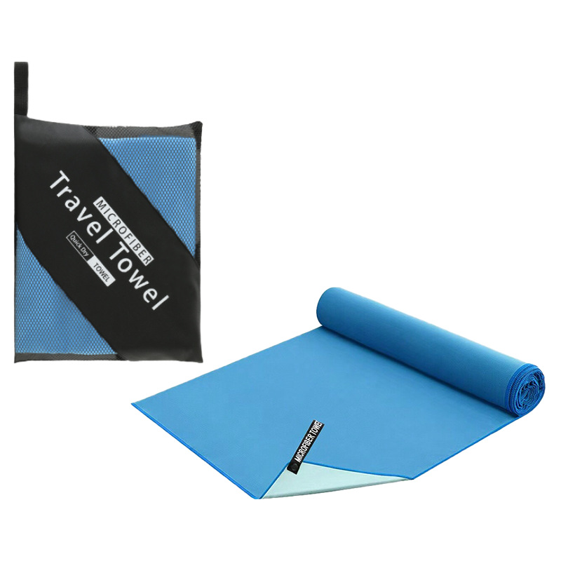 40×80CM and 76×152CM Ultra-Fine Microfiber Double-Sided Fleece Towel Set - Rapid Drying Travel & Fitness Essentials (Blue) - Image 1