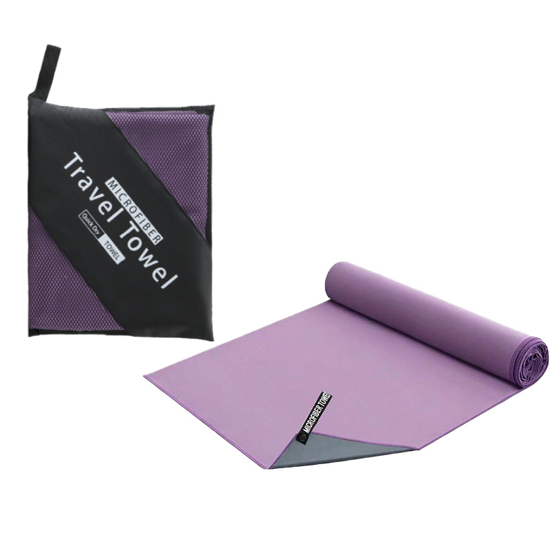40×80CM and 76×152CM Ultra-Fine Microfiber Double-Sided Fleece Towel Set - Rapid Drying Travel & Fitness Essentials (Purple Grey) - Image 1