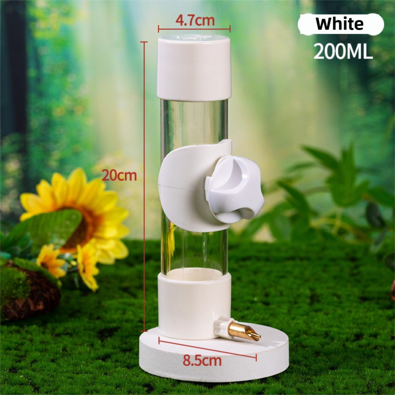 White Automatic Bird Water Dispenser with Extended Brass Needle Valve and Graduated Marking - 200ML Transparent Flat Cap Feeder - Image 1