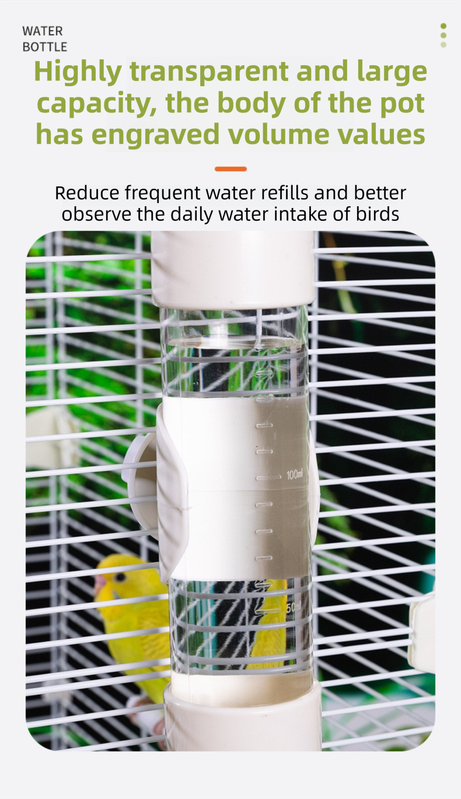 White Automatic Bird Water Dispenser with Extended Brass Needle Valve and Graduated Marking - 200ML Transparent Flat Cap Feeder - Image 4