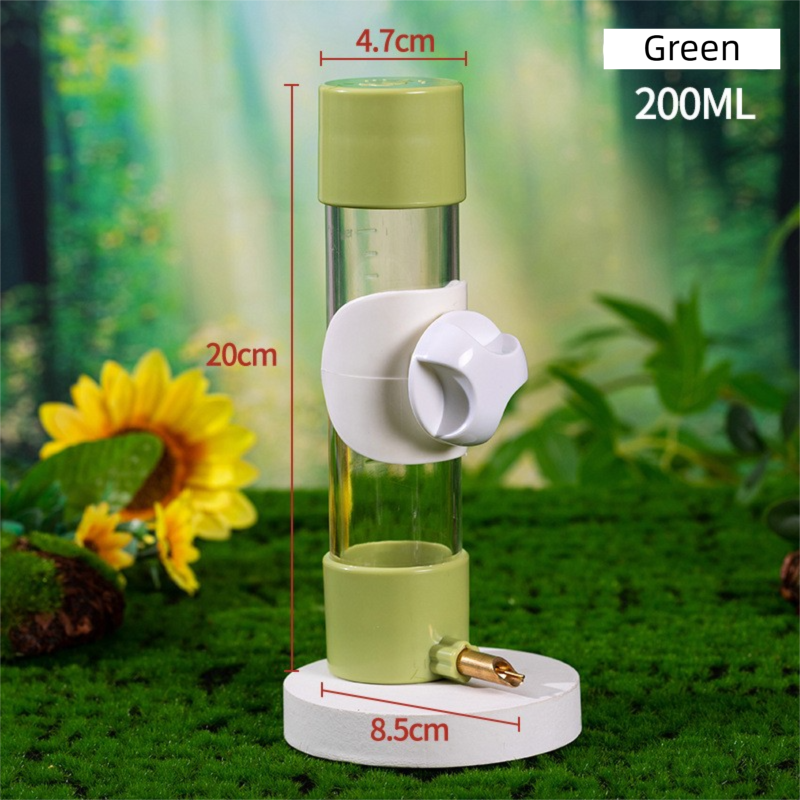 Green Automatic Bird Water Dispenser with Extended Brass Needle Valve and Graduated Marking - 200ML Transparent Flat Cap Feeder - Image 1