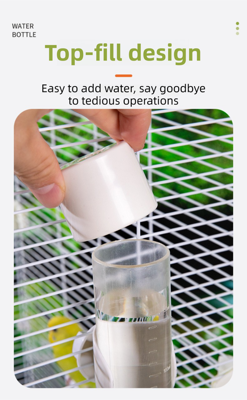 White Automatic Bird Water Dispenser with Extended Brass Needle Valve and Graduated Marking - 200ML Transparent Threaded Cap Feeder - Image 3