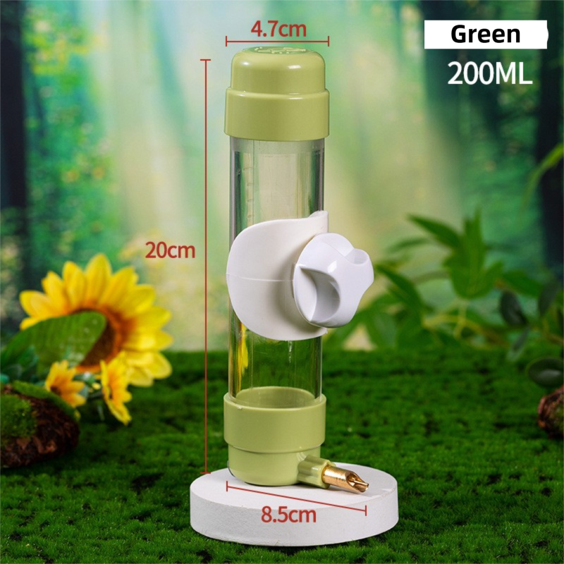 Green Automatic Bird Water Dispenser with Extended Brass Needle Valve and Graduated Marking - 200ML Transparent Threaded Cap Feeder - Image 1