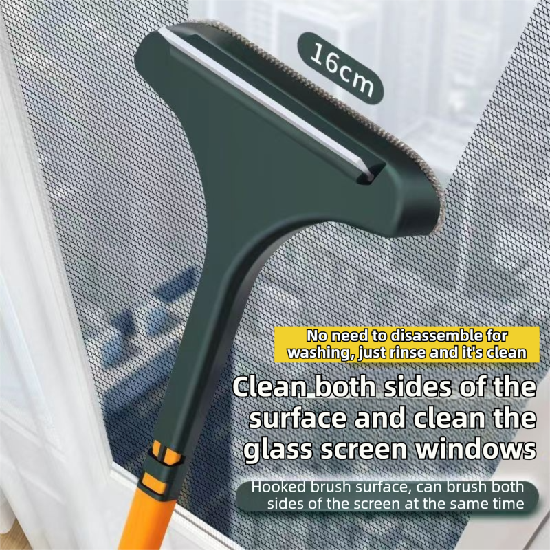 2-Pack 2-in-1 Professional Window Screen Brush & Glass Cleaner - Detachable Long-Handle Squeegee & Scrubber (Yellow Green) - Image 2