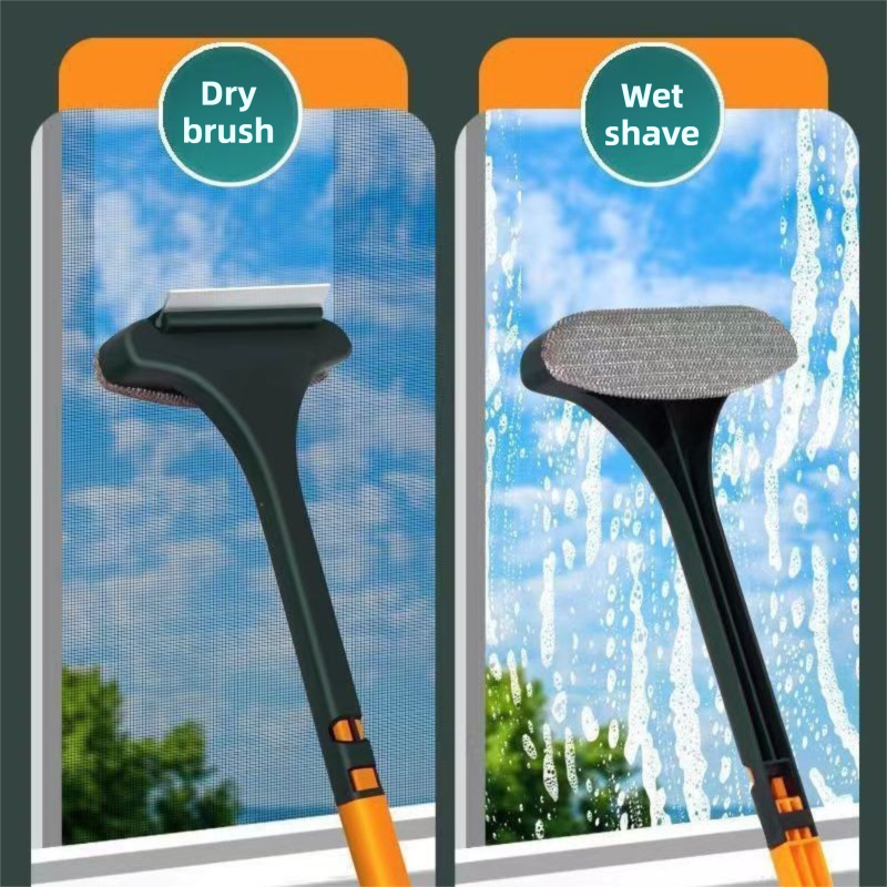 2-Pack 2-in-1 Professional Window Screen Brush & Glass Cleaner - Detachable Long-Handle Squeegee & Scrubber (White Green & Yellow Green) - Image 3