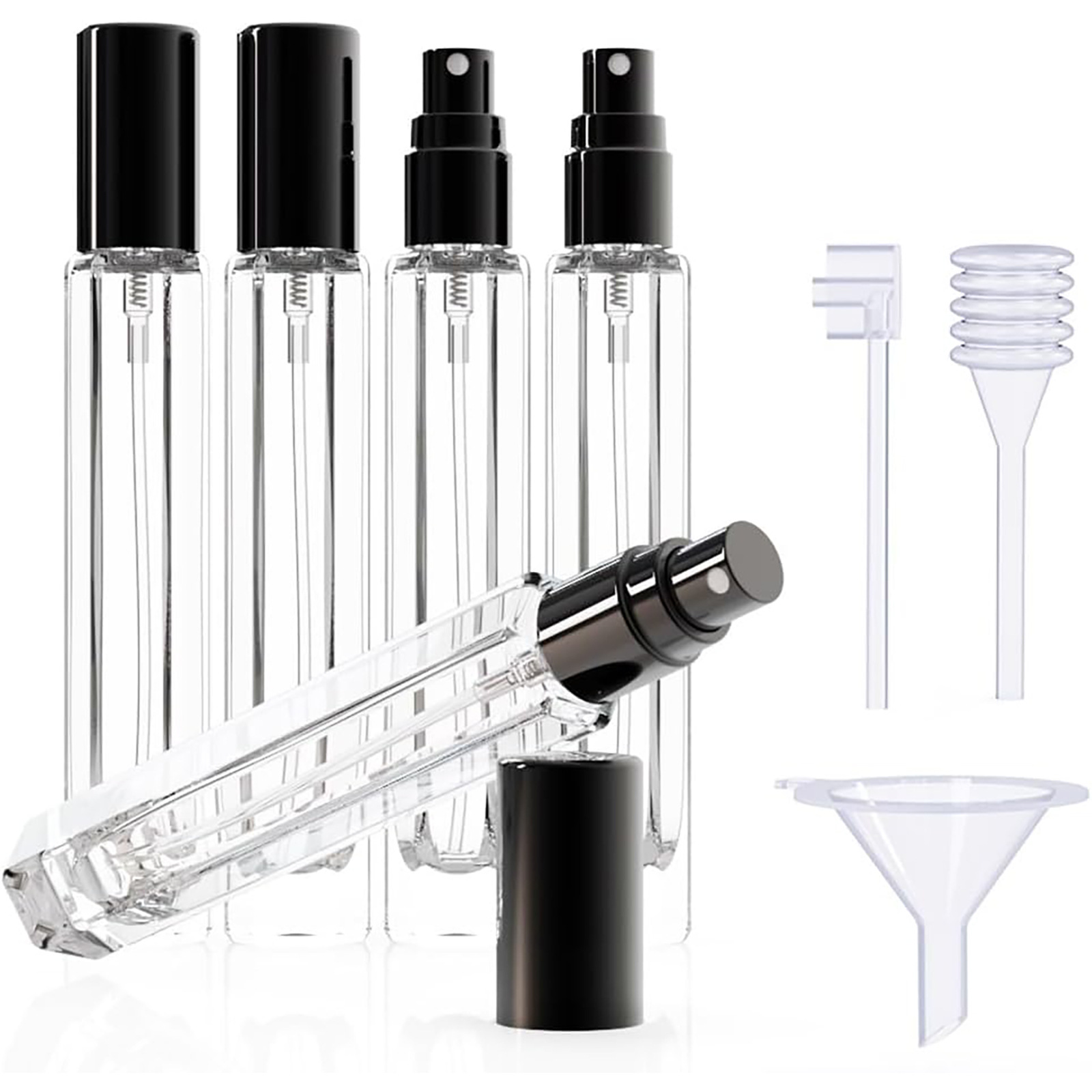 15-Piece/3-Set Black Premium Glass Travel Perfume Atomizer Set - 10ml Portable Refillable Sprayers with Transfer Tools - Image 1