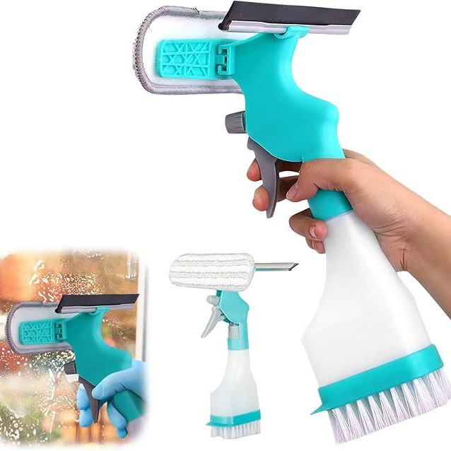 4-in-1 Versatile Window Cleaning Kit - All-in-One Spray, Squeegee, Brush, and Plush Scrubber - Image 1