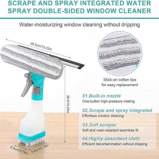 4-in-1 Versatile Window Cleaning Kit (2 Pack) - All-in-One Spray, Squeegee, Brush, and Plush Scrubber - Image 2