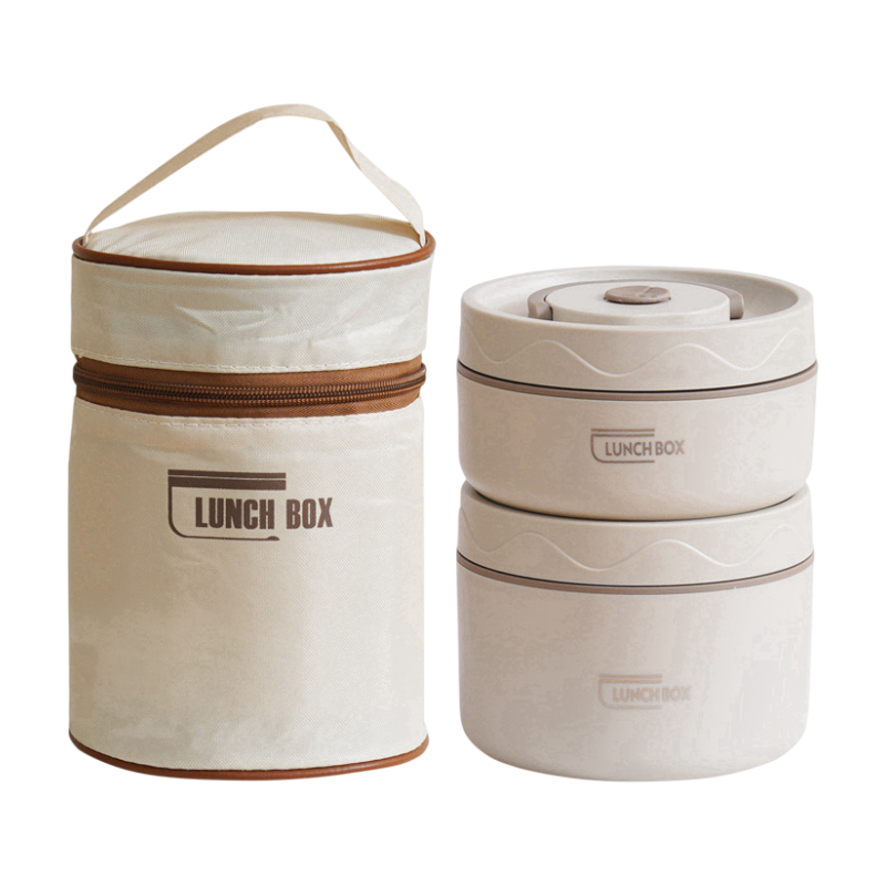 2-Pack Beige 304 Stainless Steel Microwave-Safe Lunch Box Set - Stackable Insulated Bento Containers for Office & School - Image 1