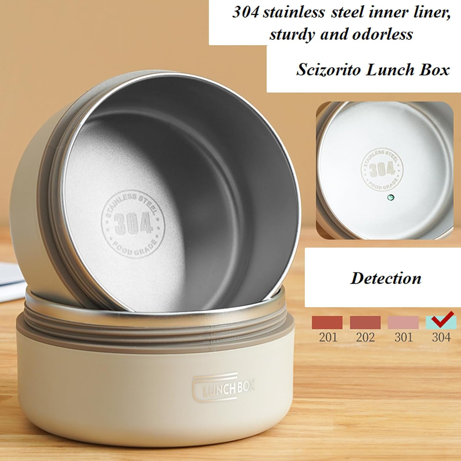 2-Pack Brown 304 Stainless Steel Microwave-Safe Lunch Box Set - Stackable Insulated Bento Containers for Office & School - Image 2