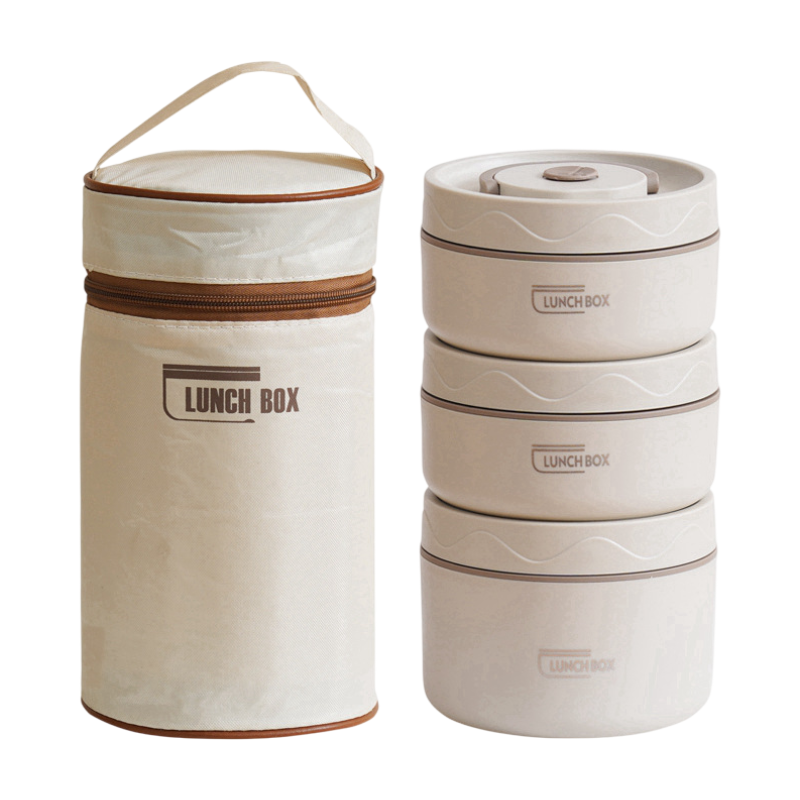 3-Pack Beige 304 Stainless Steel Microwave-Safe Lunch Box Set - Stackable Insulated Bento Containers for Office & School - Image 1