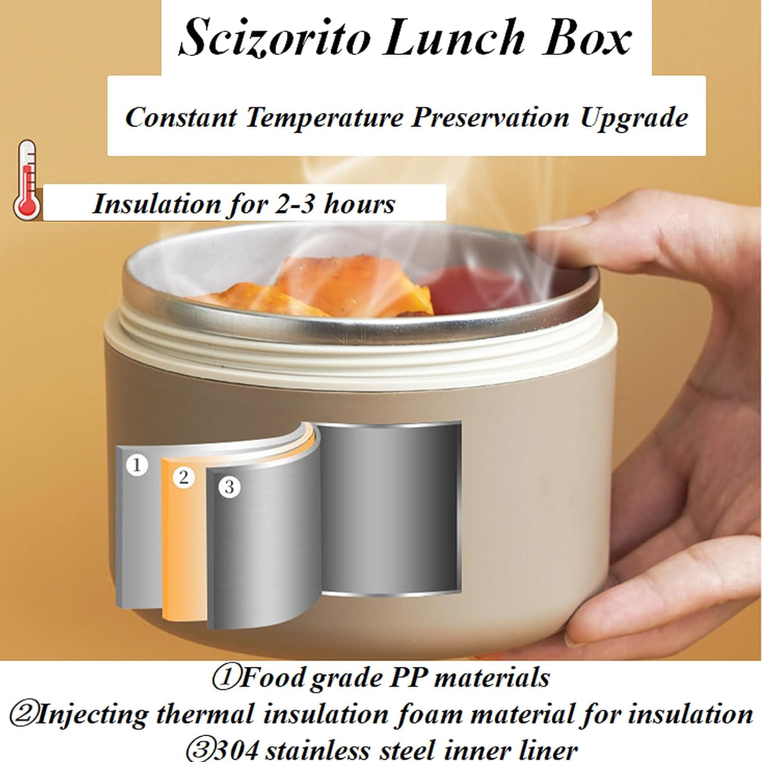 4-Pack Beige 304 Stainless Steel Microwave-Safe Lunch Box Set - Stackable Insulated Bento Containers for Office & School - Image 4