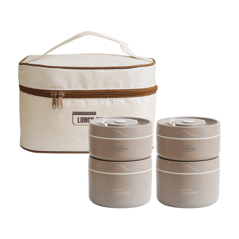 4-Pack Brown 304 Stainless Steel Microwave-Safe Lunch Box Set - Stackable Insulated Bento Containers for Office & School - Image 1