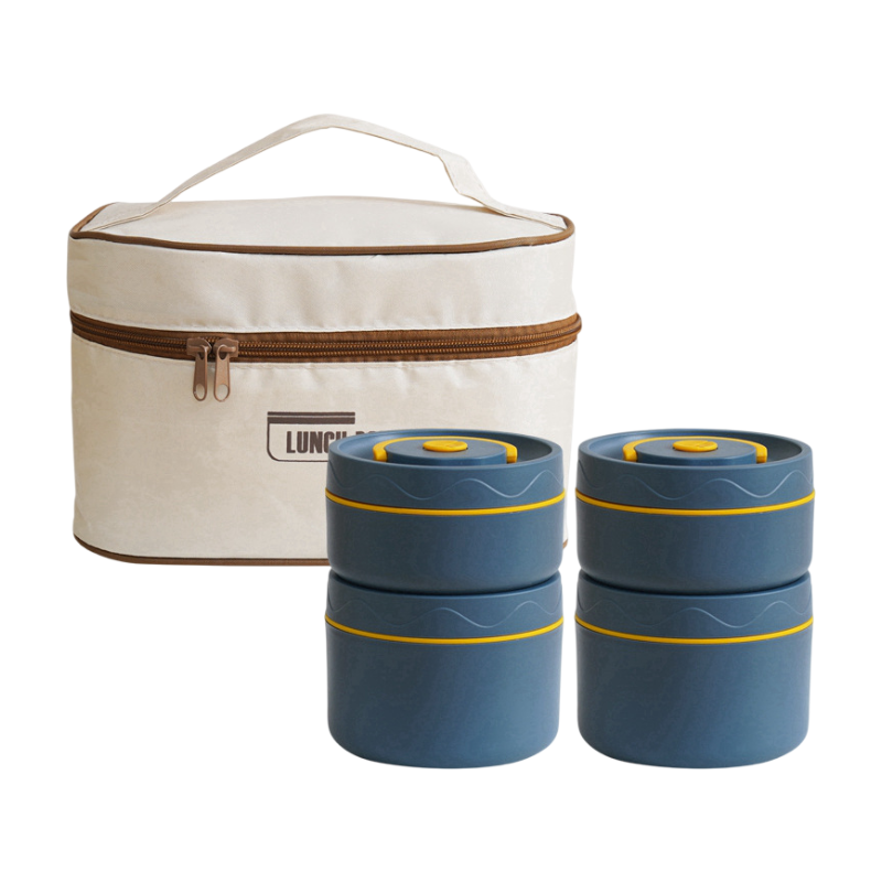 4-Pack Blue 304 Stainless Steel Microwave-Safe Lunch Box Set - Stackable Insulated Bento Containers for Office & School - Image 1
