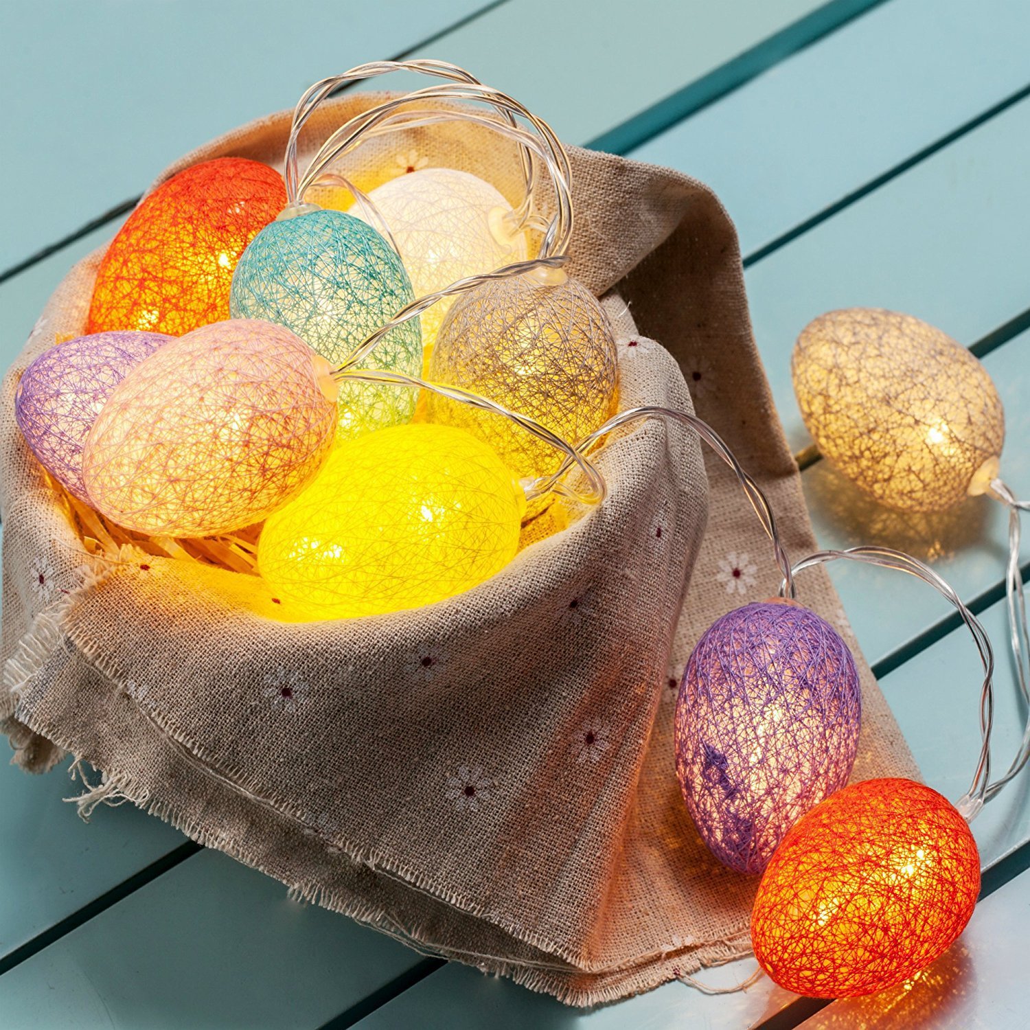 3M Easter Cotton Ball Egg String Lights (20 LED)  - Colorful Egg-Shaped Fairy Light Holiday Decor - Image 1