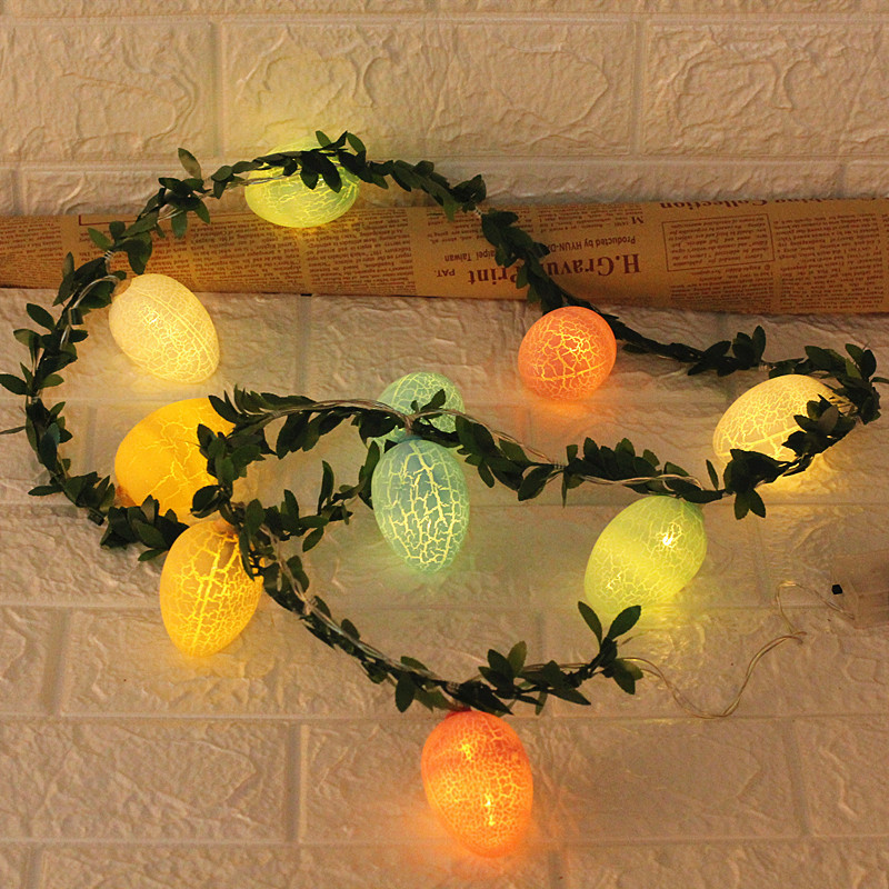 2M Easter Green Leaf & Pastel Egg String Lights (10-LED) - Artificial Vine Fairy Lights for Festival Indoor Decor - Image 1
