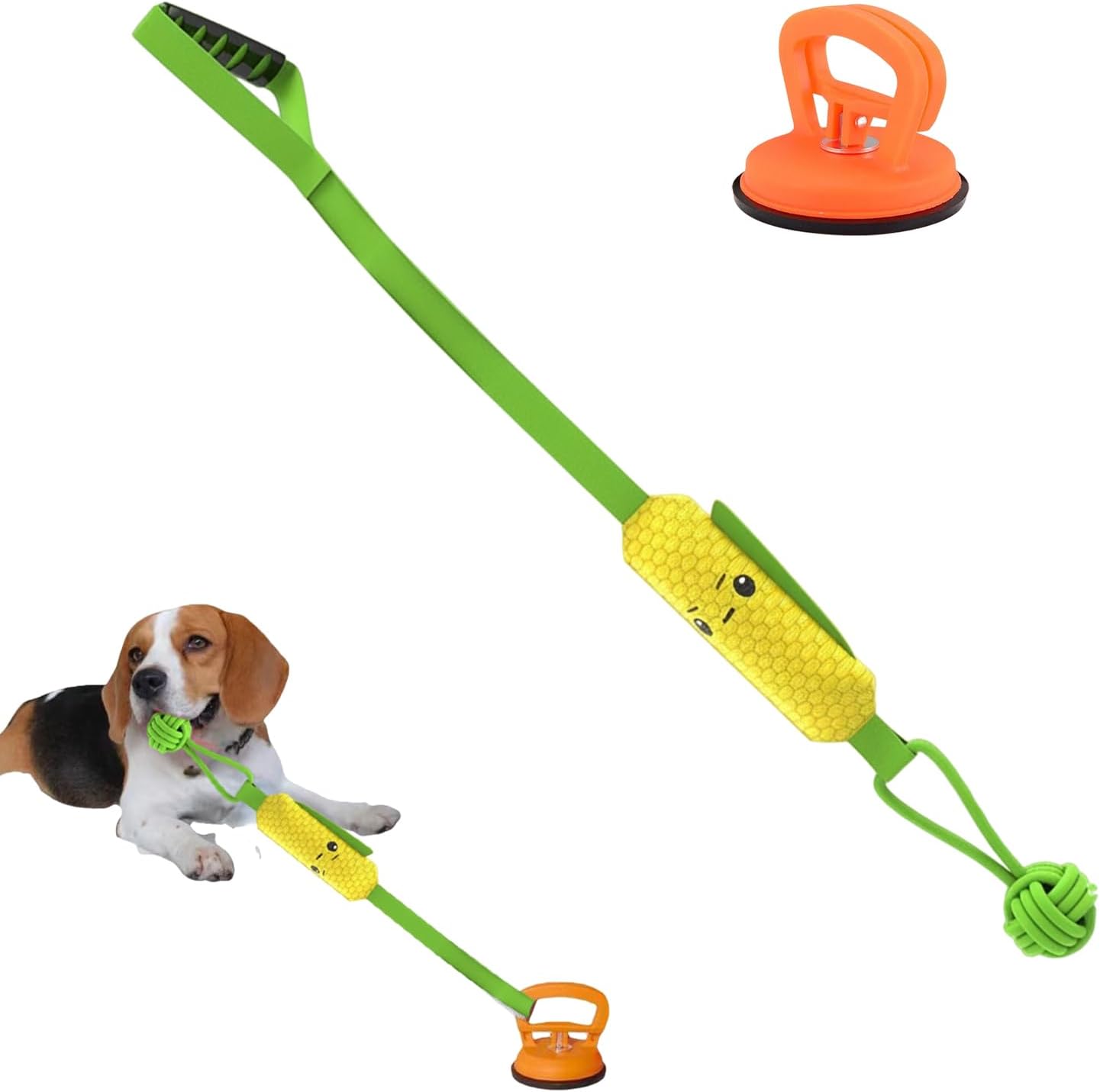 Corn-shaped Tug-of-War Dog Toy with Suction Cup & Chew Rope Knot - Interactive Squeaky Molar Toy for Puppies & Small Dogs - Image 1