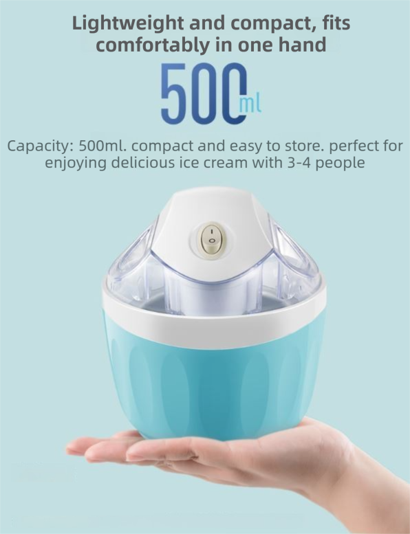 Pink 500ML Compact Electric Ice Cream Maker - Portable Quick Iced Drink Bucket & Soft Serve Machine with Rapid 15-Min Freezing - Image 3