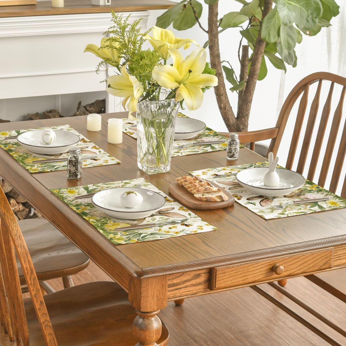 4-Pack Happy Easter Bunny & Egg Placemats - Festive Holiday Table Mats - Stain-Resistant Kitchen Decor for Spring Parties - Image 4