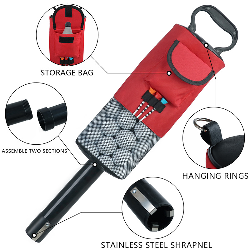 Black and Red Lightweight Golf Retriever with Detachable No-Bend Shag Tube & Mesh Bag Holding Up to 70-Ball - Image 2