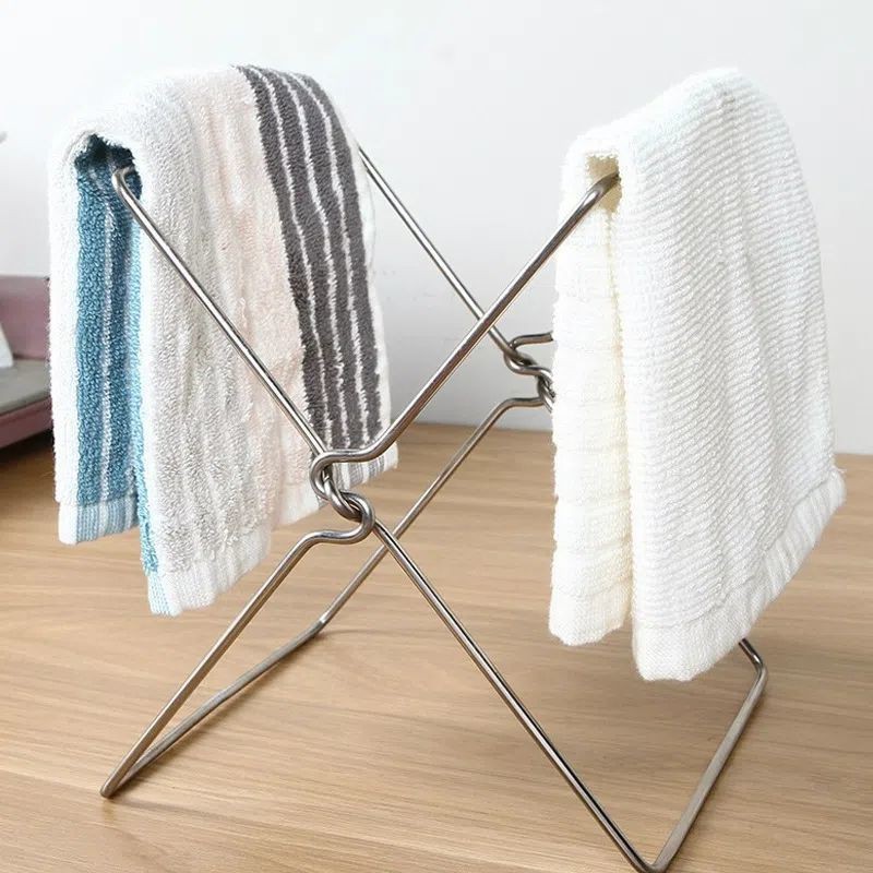 2-Pack Foldable Stainless Steel Trash Bag Holder (17 x 21 CM) - Multi-Functional Kitchen Countertop Organizer for Plastic Bag & Dishcloth - Image 3
