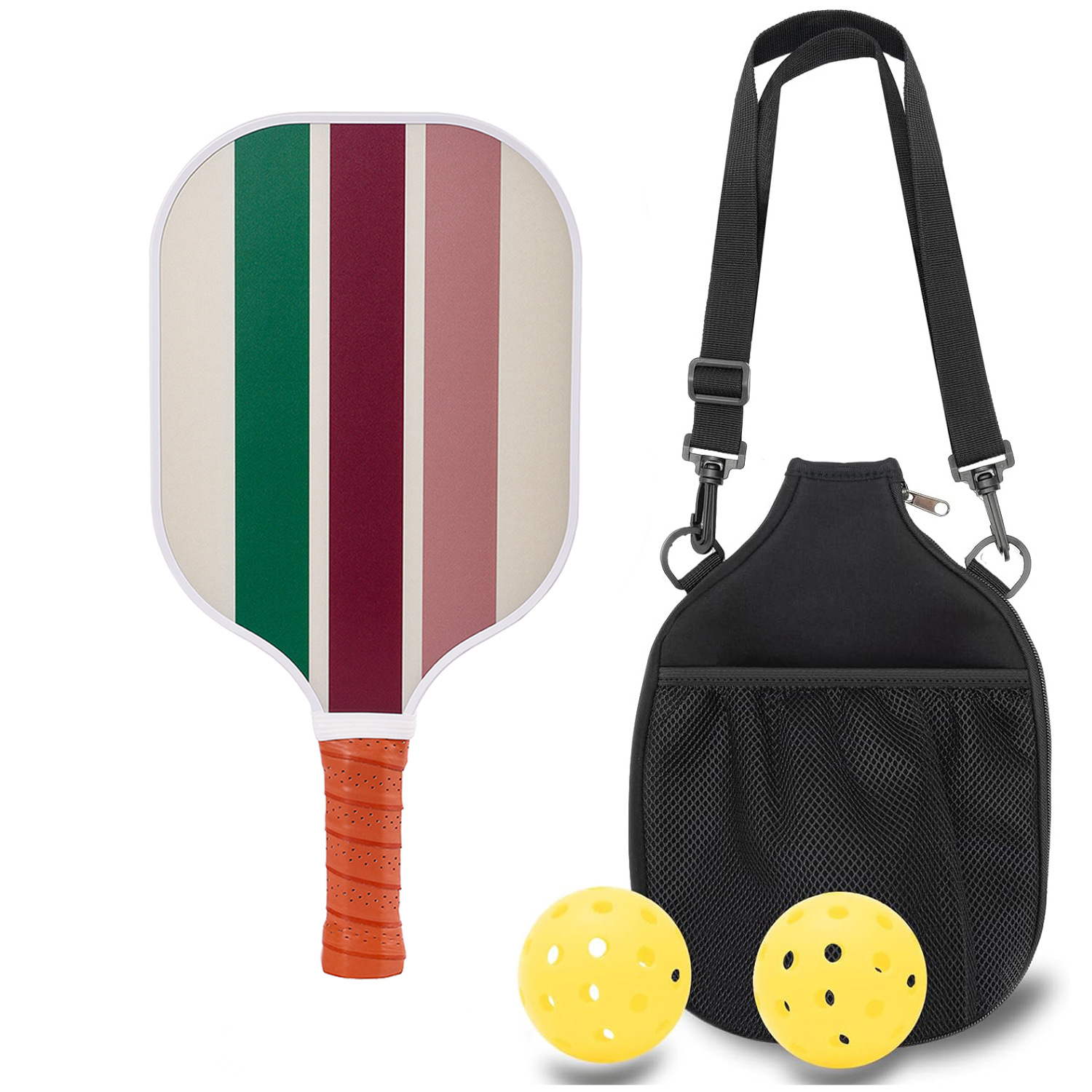 Colorful Stripes Professional Fiberglass Pickleball Paddle Set - Lightweight Sports Equipment with Carry Bag & 2 Balls & Paddle - Image 1
