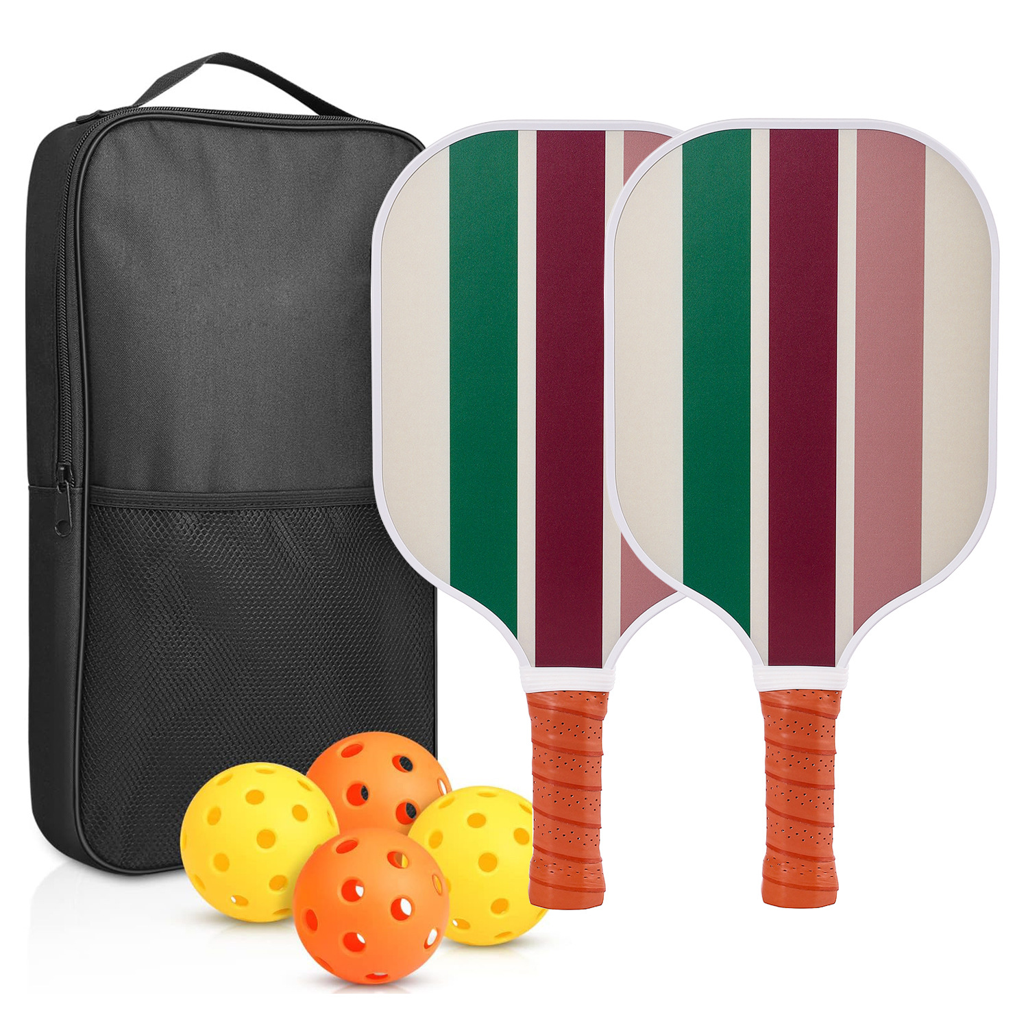 Colorful Stripes Professional Fiberglass Pickleball Paddle Set - Lightweight Sports Equipment with Carry Bag & 4 Balls & 2 Paddles - Image 1