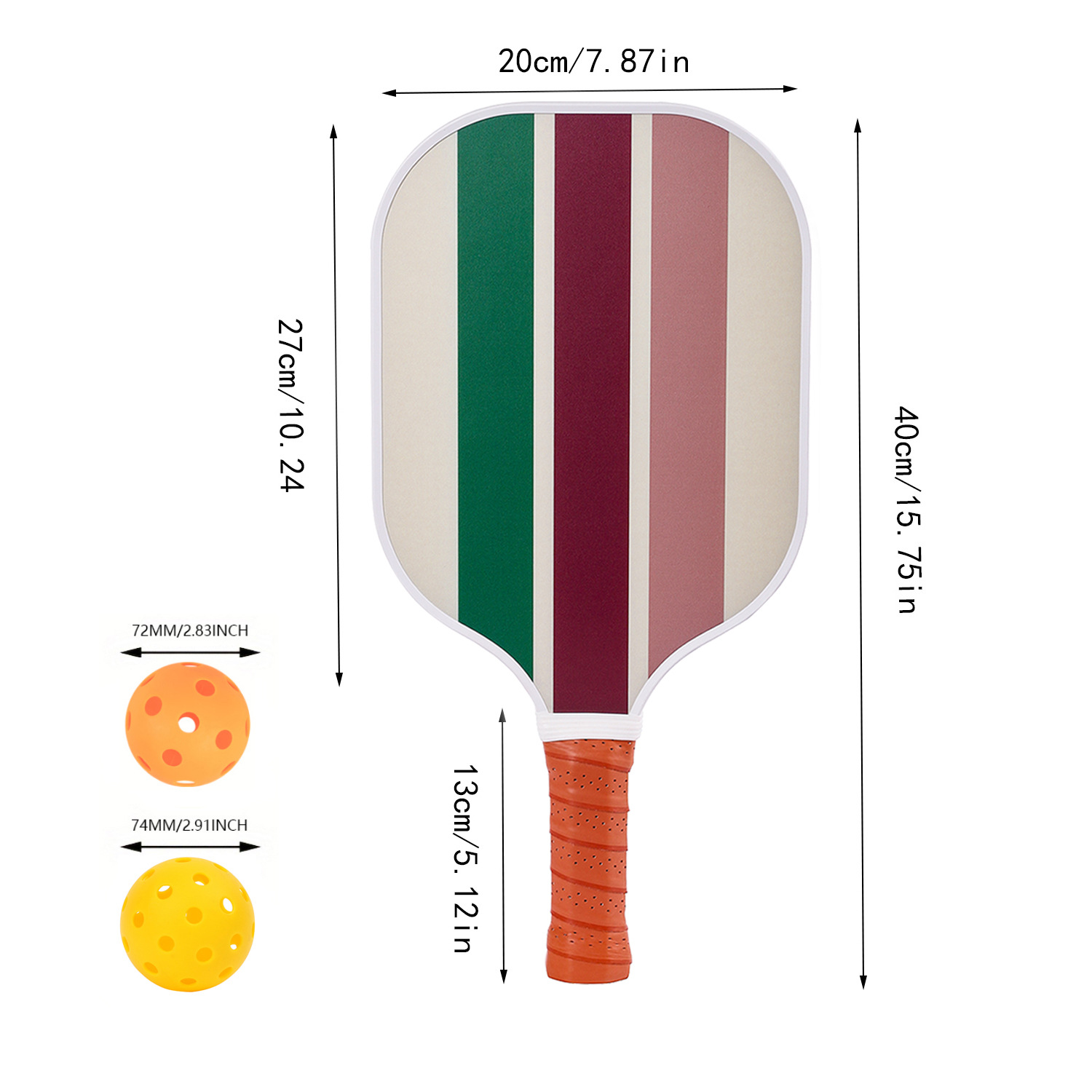 Colorful Stripes Professional Fiberglass Pickleball Paddle Set - Lightweight Sports Equipment with Carry Bag & 4 Balls & 2 Paddles - Image 2
