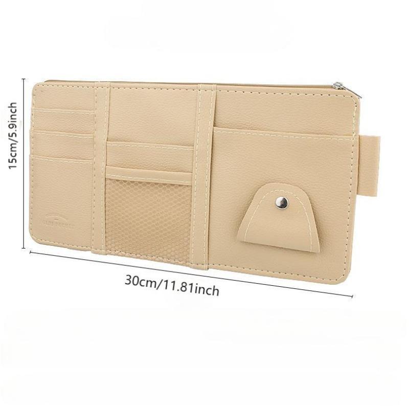 Blue Premium Leather Car Sun Visor Organizer - Secure Zippered Storage Pouch with Card, Document & Eyewear Clip - Image 3