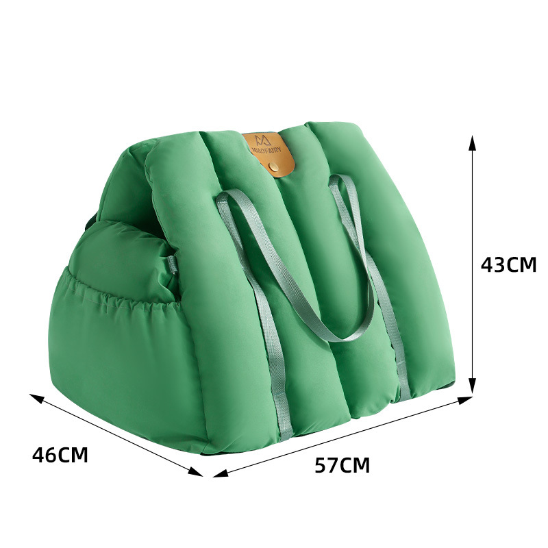 Green 2-in-1 Fluffy Travel Cat Bed & Car Safety Seat - Enclosed Windproof Pet Carrier with Reversible Summer/Winter Cushion, Reinforced Handle and Escape-Proof Leash - Image 1